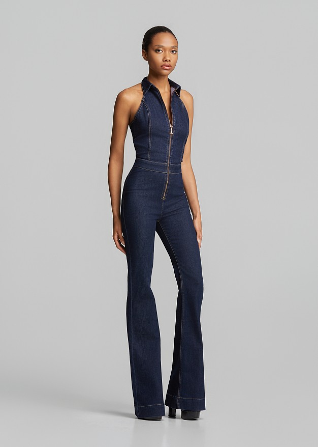 Flared denim jumpsuit