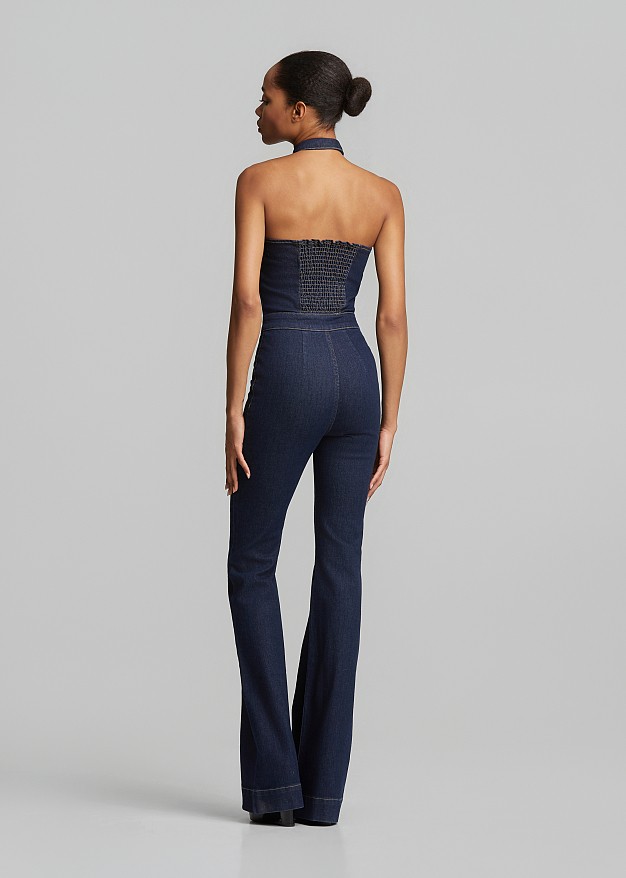 Flared denim jumpsuit
