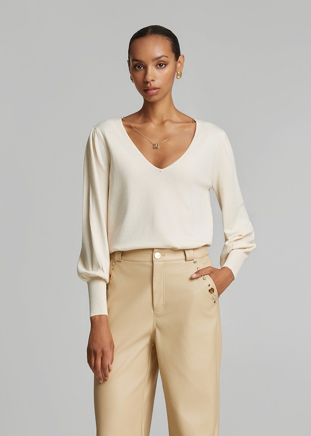V-neck knit top with a relaxed fit