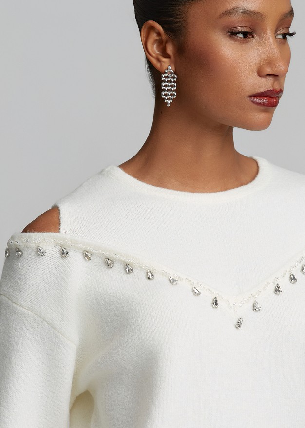 Sweater with decorative crystals