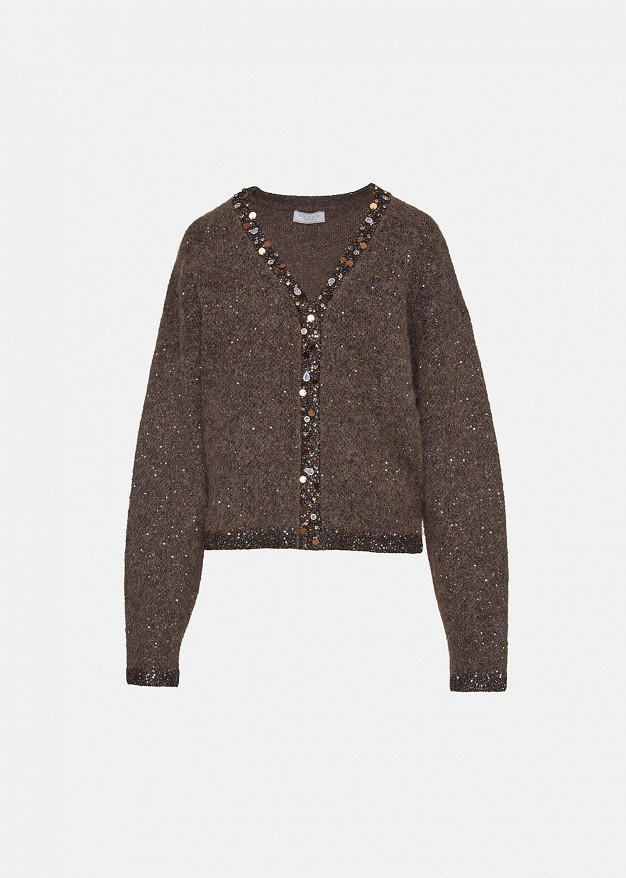 Lurex V-neck sweater with decorative sequins