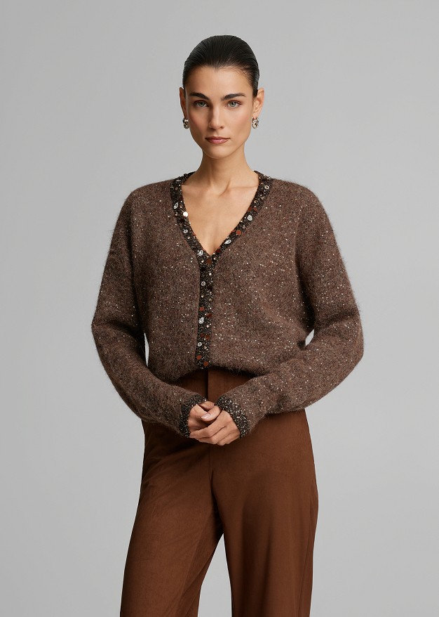 Lurex V-neck sweater with decorative sequins