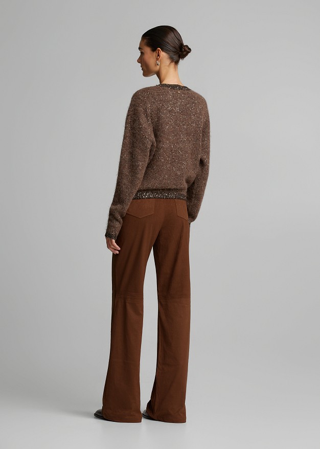 Lurex V-neck sweater with decorative sequins