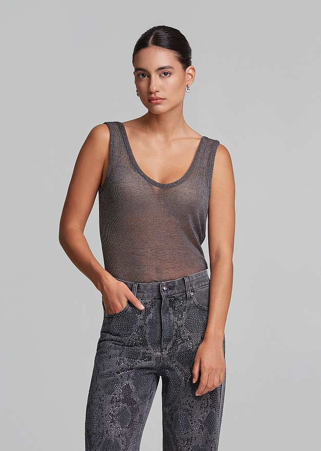 Sleeveless metallic fabric top