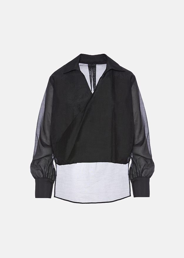 Asymmetrical sheer blouse with wrap effect