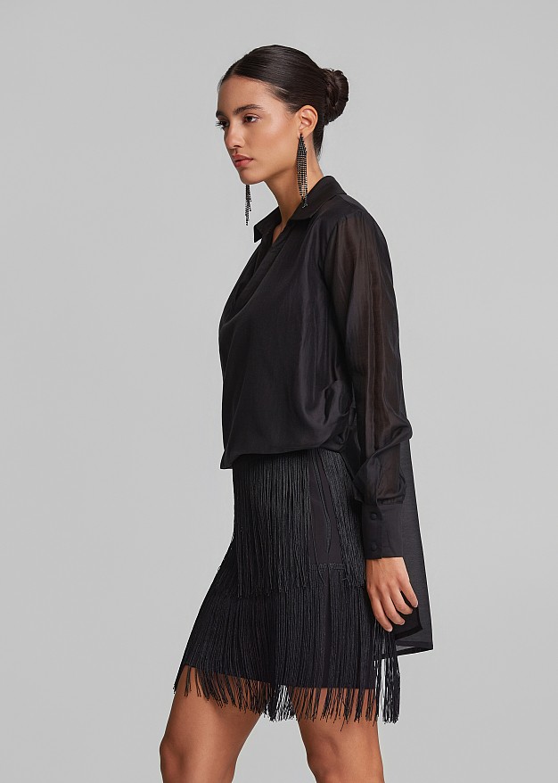 Asymmetrical sheer blouse with wrap effect