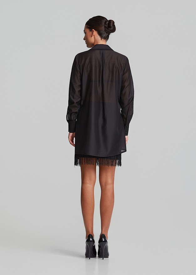 Asymmetrical sheer blouse with wrap effect