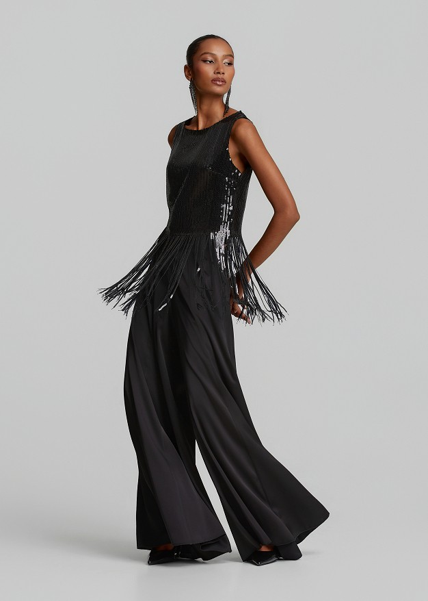 Sleeveless sequin top with fringe