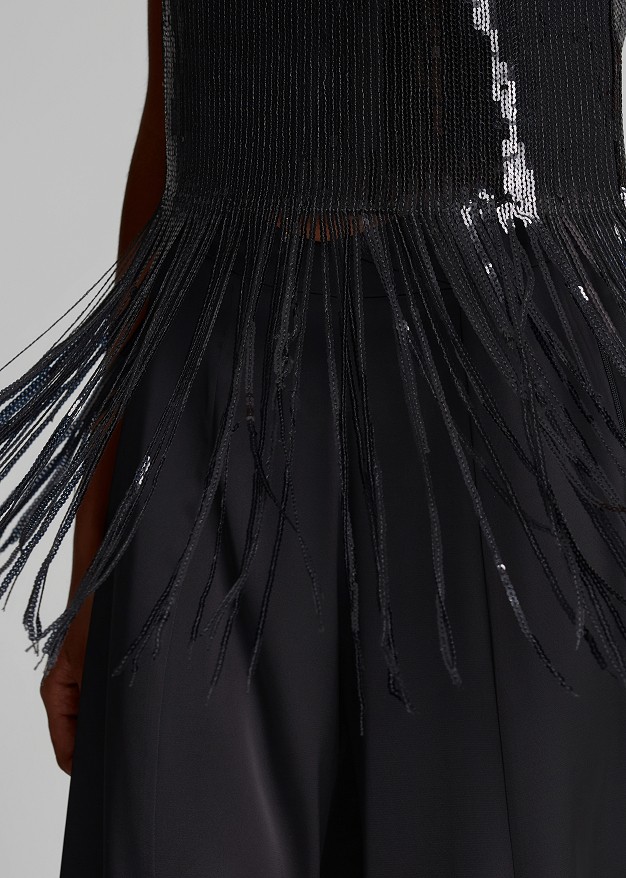 Sleeveless sequin top with fringe
