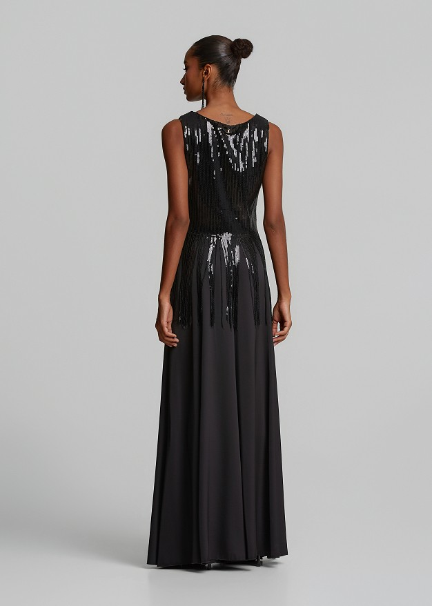 Sleeveless sequin top with fringe