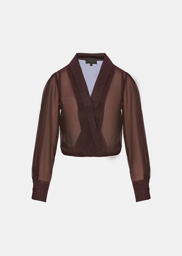 Sheer wrap-style top with lapels