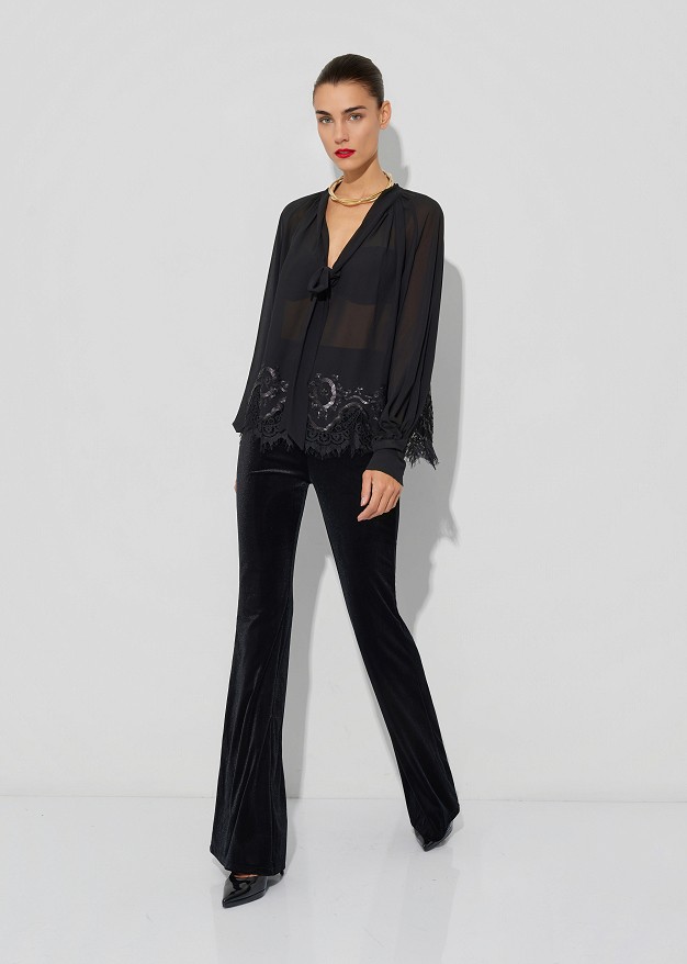 Sheer top with lace trim