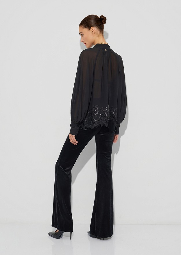 Sheer top with lace trim