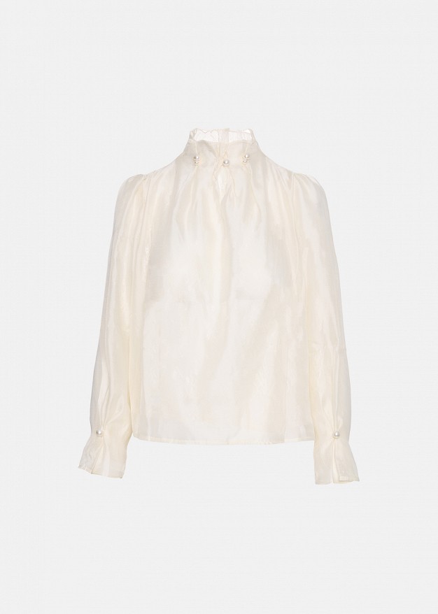 High-neck blouse with an internal lace lining