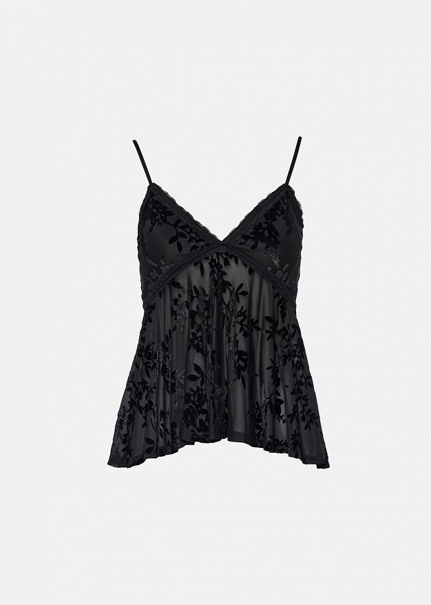 Lingerie top, asymmetrical with a devoré finish