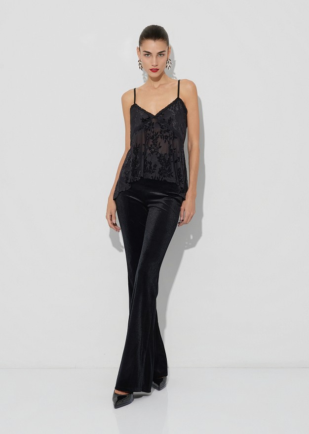 Lingerie top, asymmetrical with a devoré finish