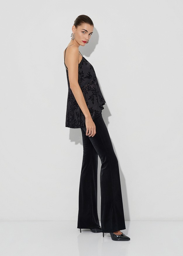 Lingerie top, asymmetrical with a devoré finish