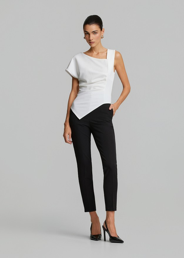 Asymmetric sleeveless top with ruching