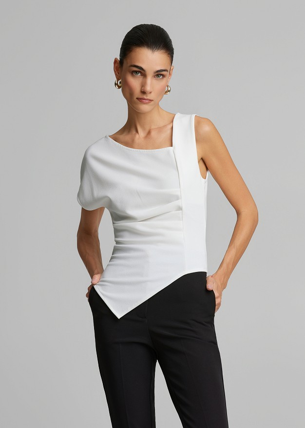Asymmetric sleeveless top with ruching
