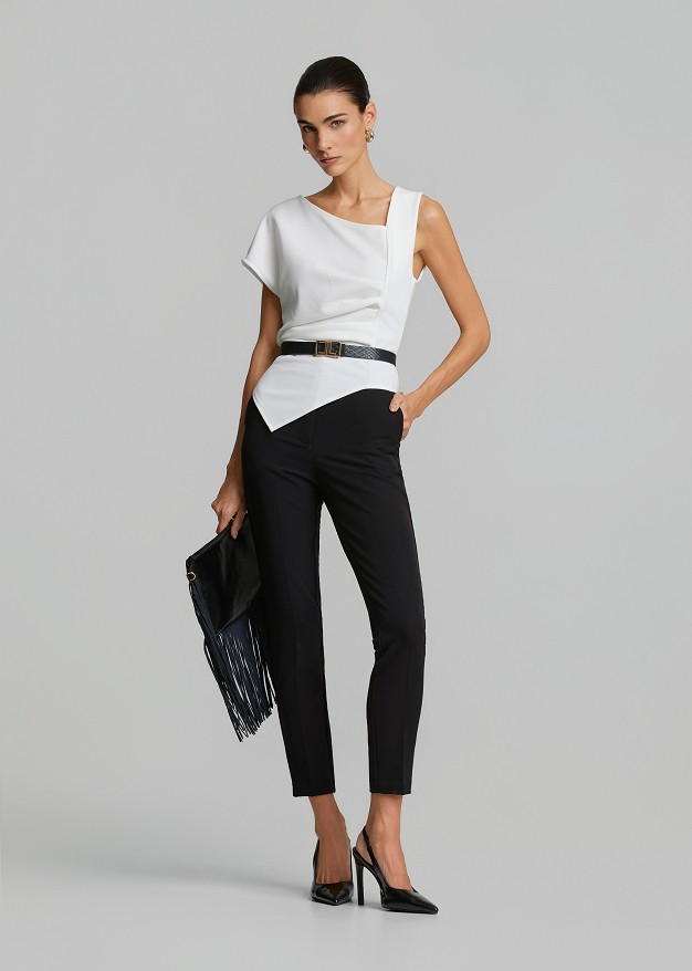 Asymmetric sleeveless top with ruching