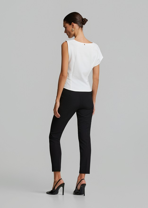 Asymmetric sleeveless top with ruching
