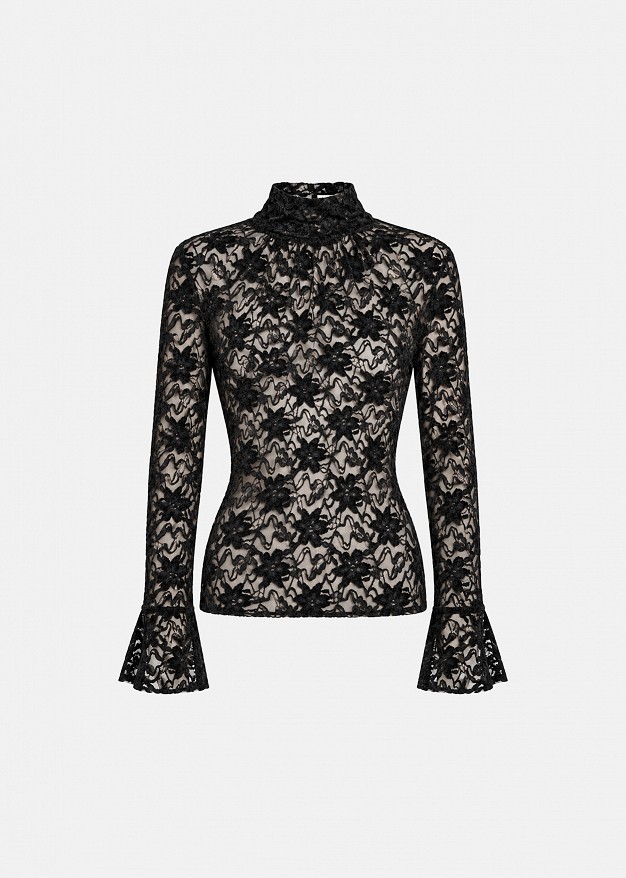 Turtleneck top in stretch chenille lace