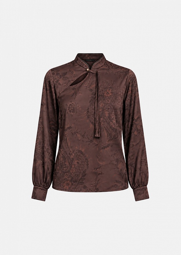 Mandarin collar blouse in satin printed look