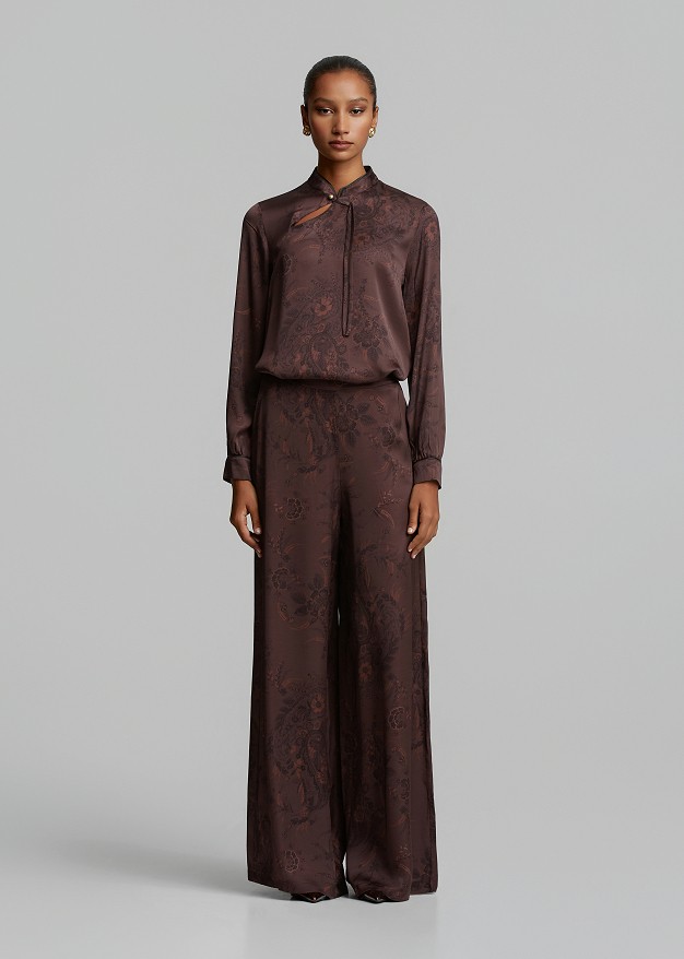 Mandarin collar blouse in satin printed look