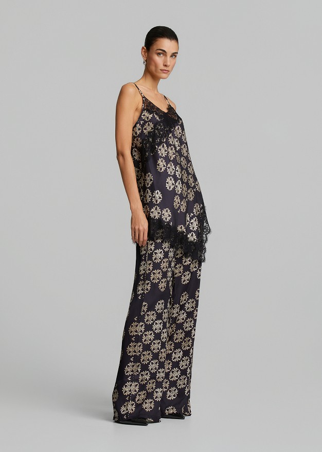 Printed lingerie top in asymmetric lace