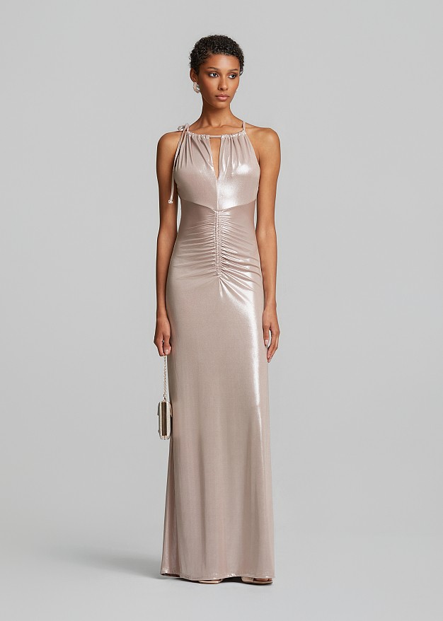 Maxi metallic dress with ruching