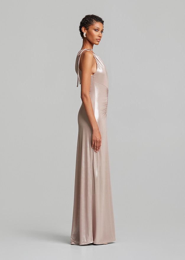 Maxi metallic dress with ruching