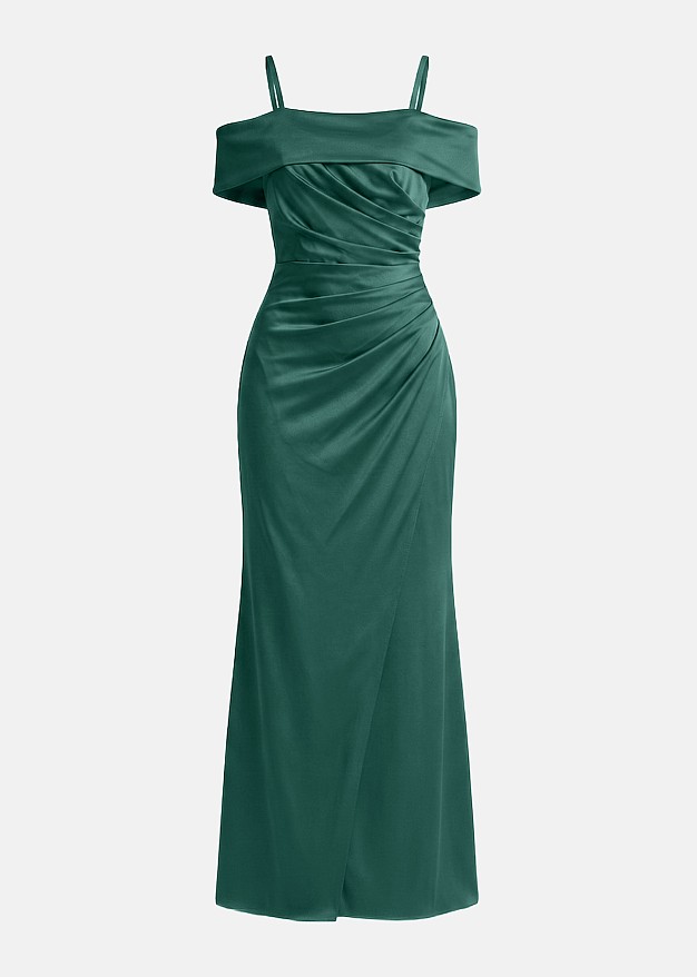 Maxi satin-look dress with ruching