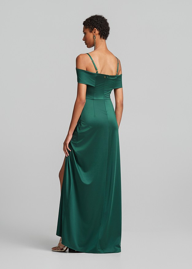 Maxi satin-look dress with ruching