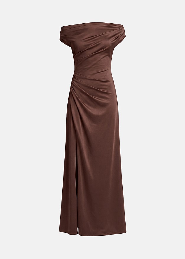 Ντραπέ off shoulder φόρεμα σε σατέν όψη