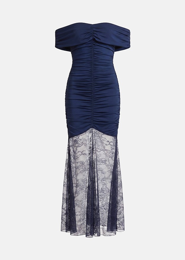 Maxi off-shoulder dress with ruching and lace
