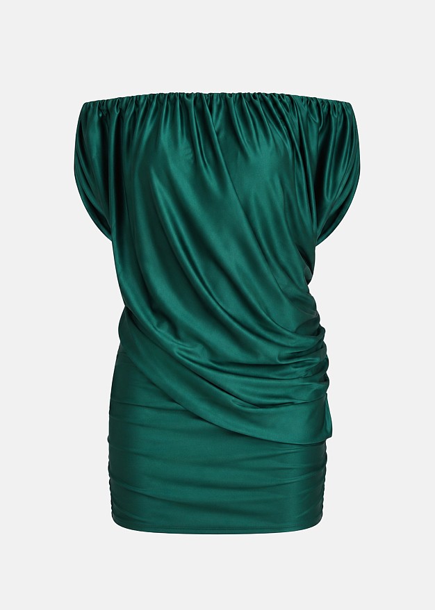 Rochie scurtă cu aspect satinat și design încrețit