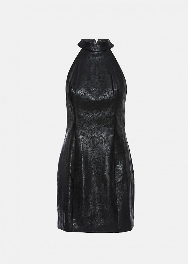 Faux-leather mini dress