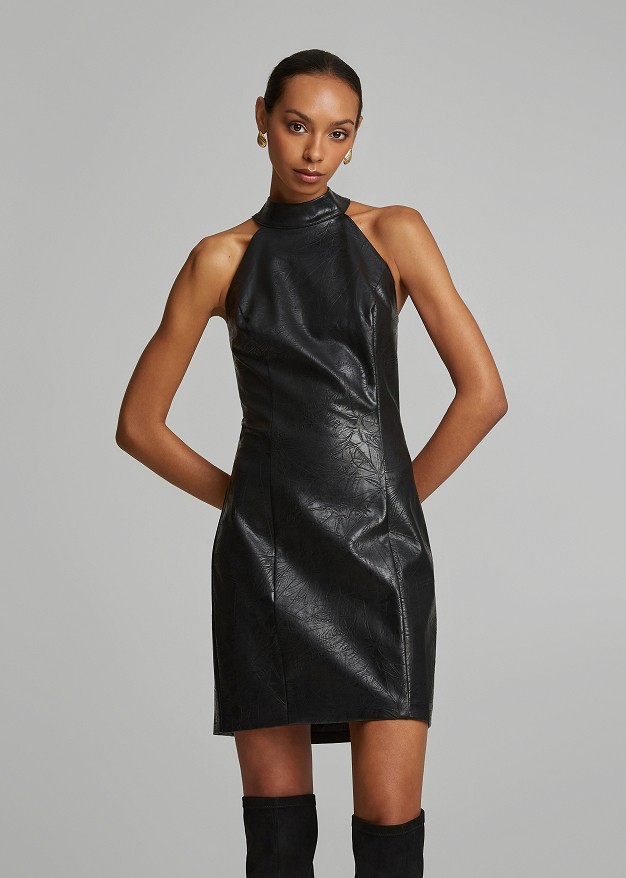 Faux-leather mini dress