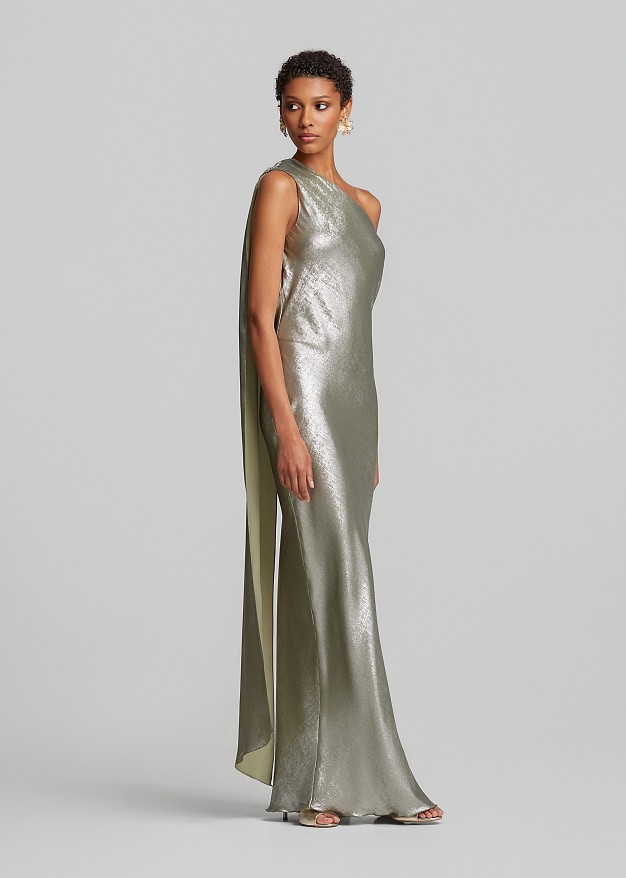 Maxi metallic one-shoulder dress