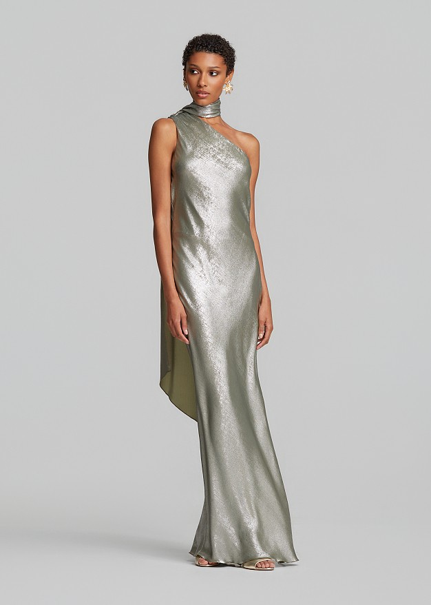 Maxi metallic one-shoulder dress
