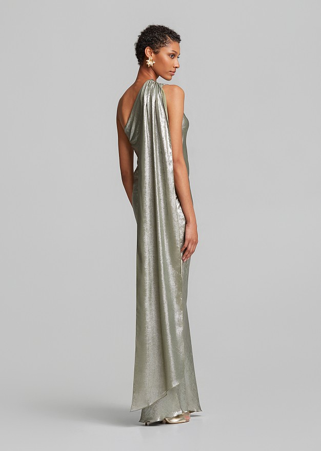 Maxi metallic one-shoulder dress