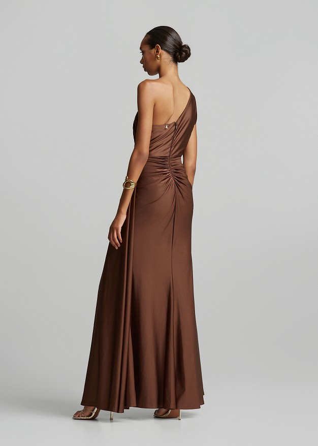 One-shoulder maxi dress with ruched detailing