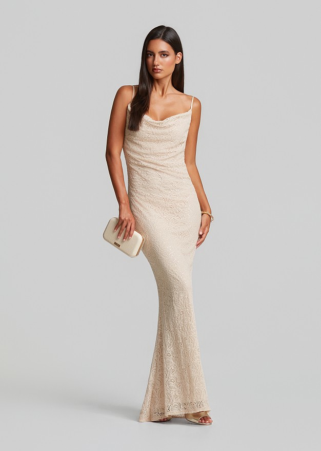 Sequin lace maxi dress with shoulder straps