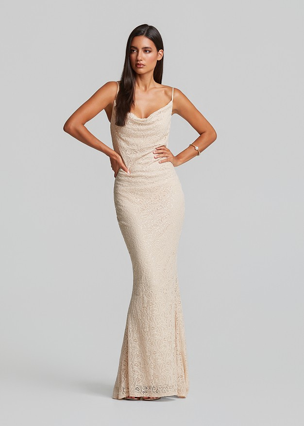 Sequin lace maxi dress with shoulder straps