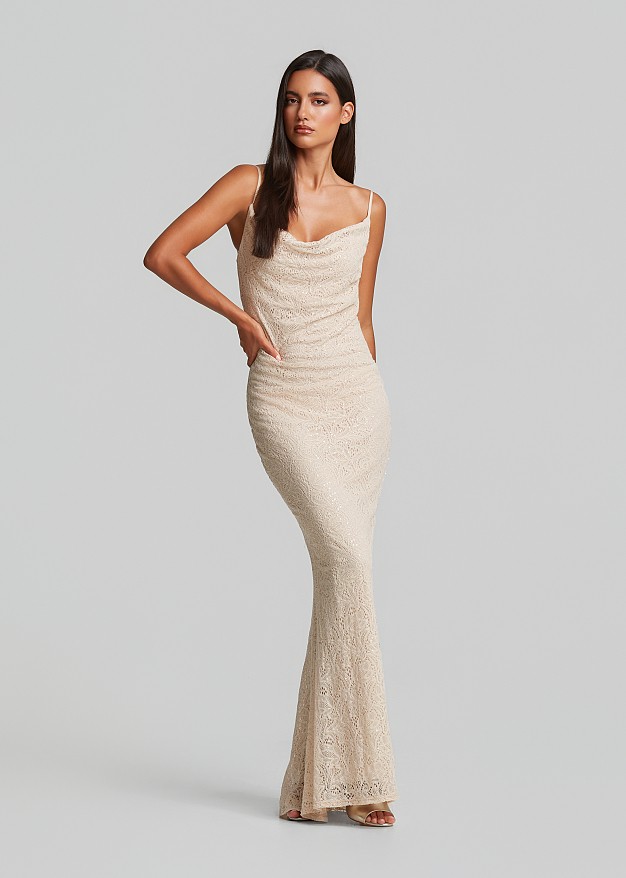Sequin lace maxi dress with shoulder straps