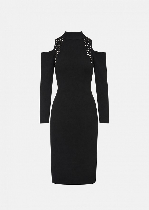 Knit midi pencil dress with crystals