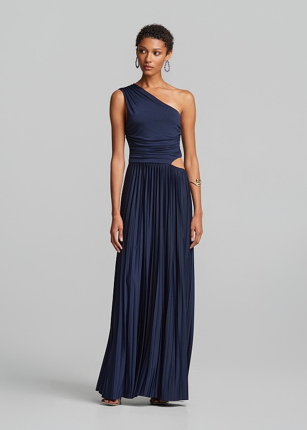 Lurex pleated one-shoulder dress