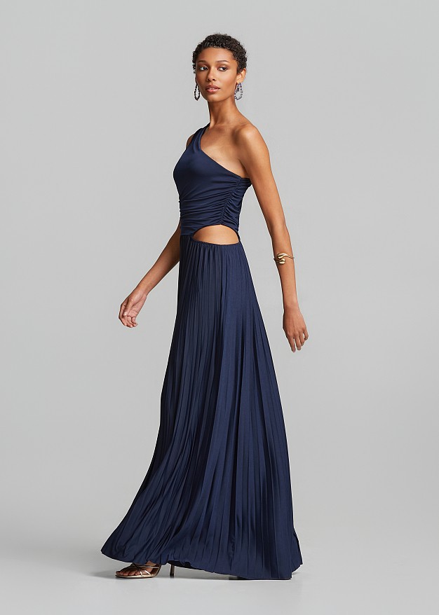 Lurex pleated one-shoulder dress