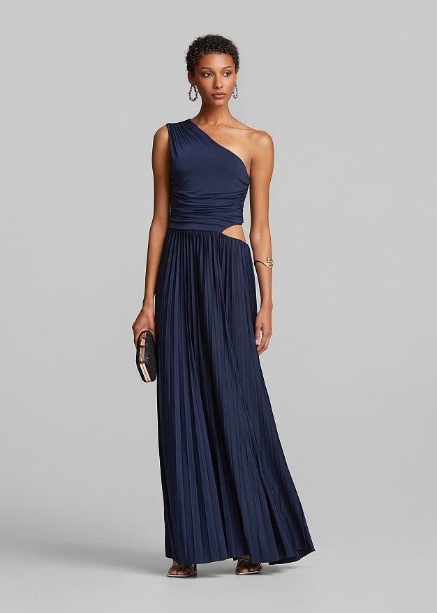 Lurex pleated one-shoulder dress