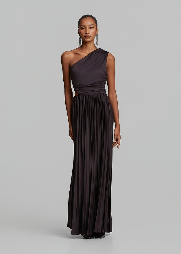Lurex pleated one-shoulder dress